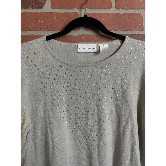 Alfred Dunner | Gray Long Sleeve Studded Glittered Sweater Top - Picture 3 of 5